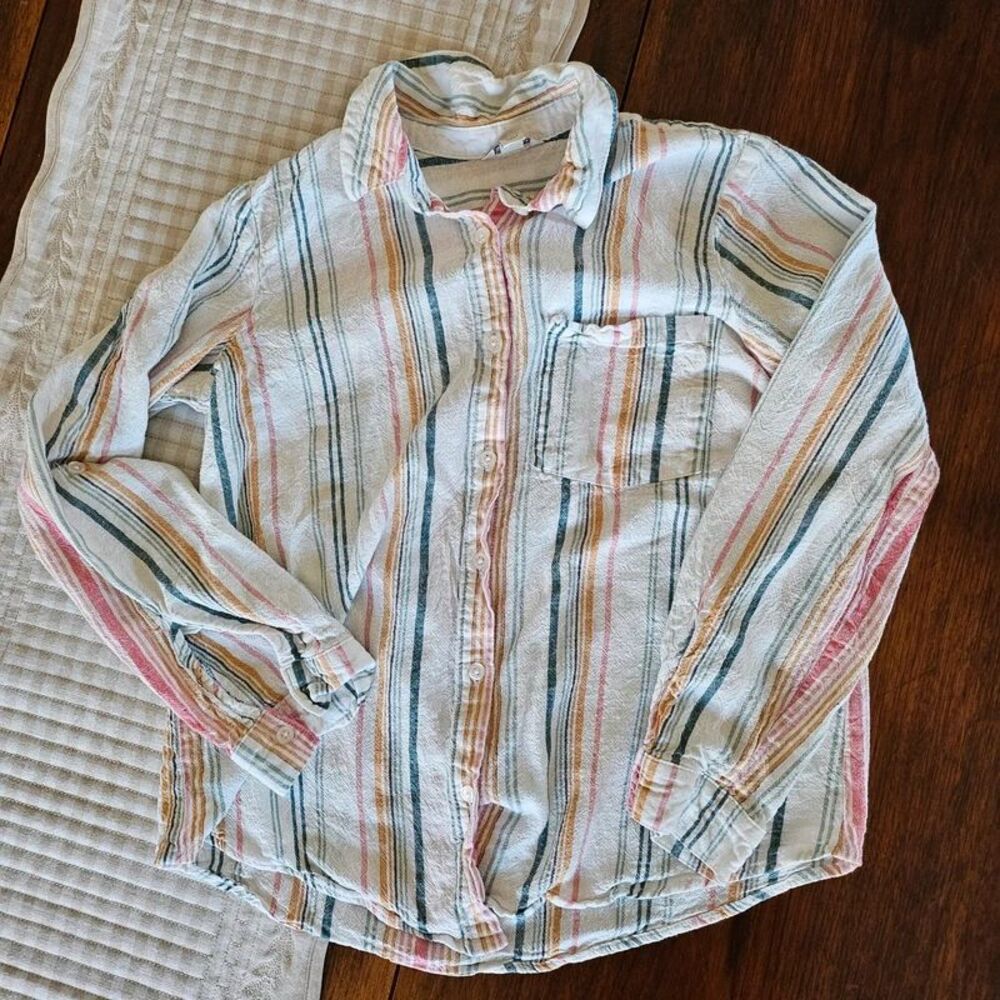 Nautical Striped Button Down Shirt Women's Small Cato